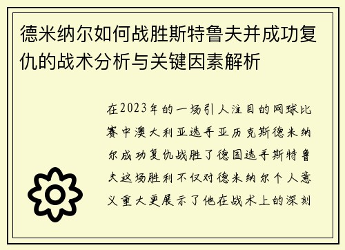 德米纳尔如何战胜斯特鲁夫并成功复仇的战术分析与关键因素解析